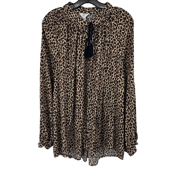 Crown & Ivy Womens Leopard Print Long Sleeve Blouse Tassel Detail size 2x plus - Picture 1 of 11